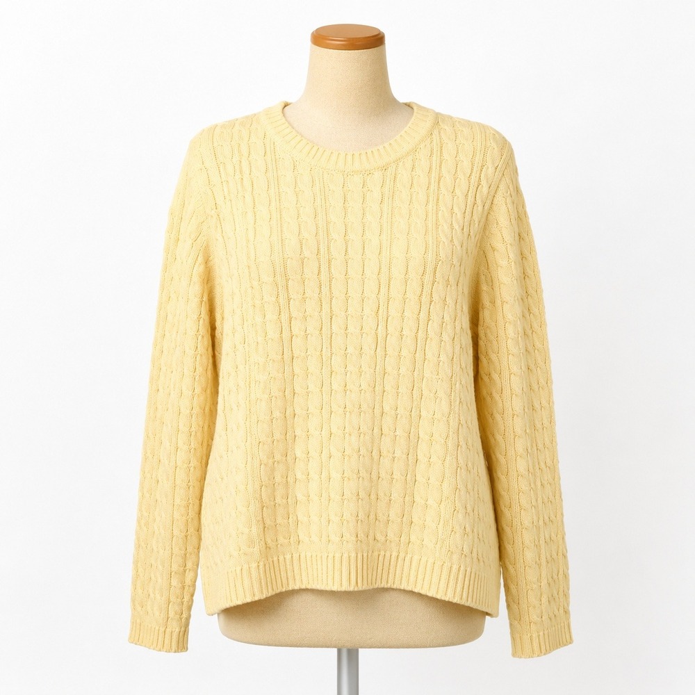 100% Cotton Cable Knit Crew Neck Sweater Sz XL Butter Yellow Cottagecore Preppy